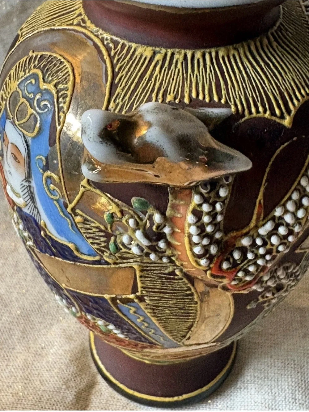 Japanese Satsuma Dragon Vase Immortals Moriage